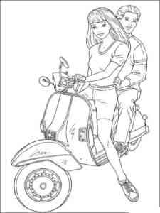 Barbie and Ken on a moped coloring page