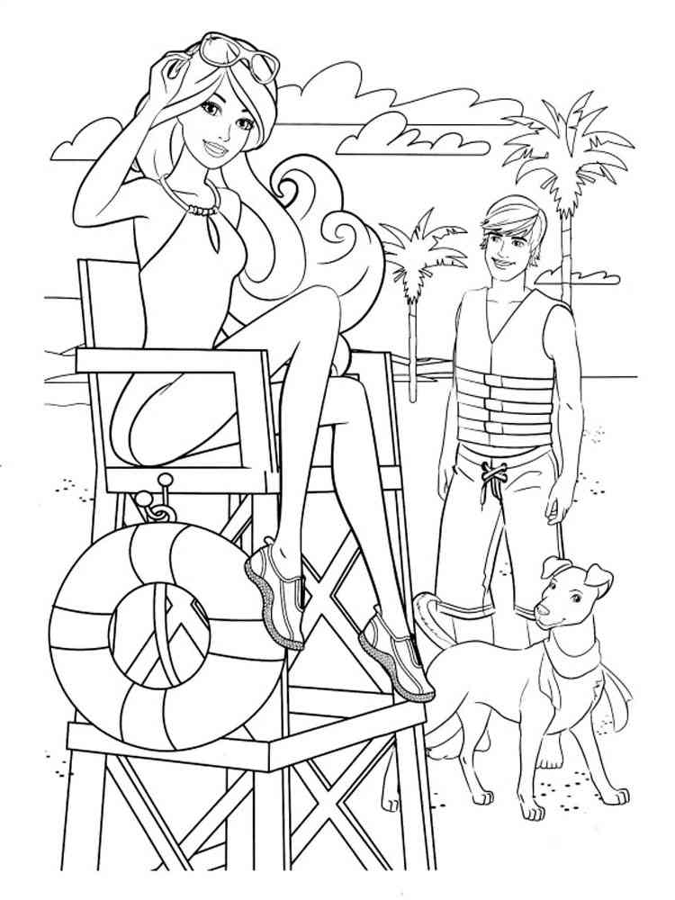 Lifeguards Barbie and Ken coloring page