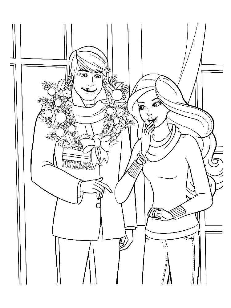 Barbie and Ken Christmas coloring page