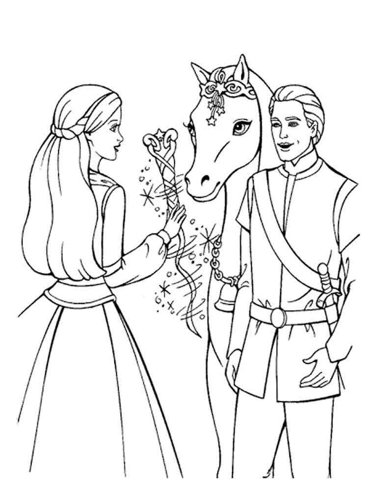 Barbie and Ken with a horse coloring page