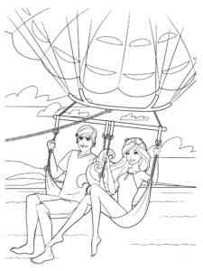 Barbie and Ken on a steamplane coloring page