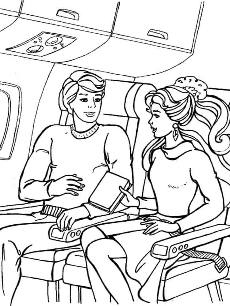 Barbie and Ken on a Plane coloring page