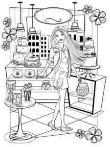 Barbie in the cake and candy shop coloring page