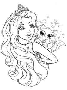 Barbie with her favorite cat coloring page