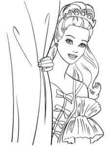 Barbie stands behind the curtain coloring page
