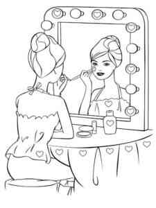 Barbie doing makeup coloring page