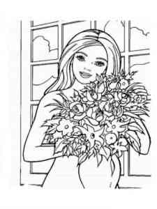 Barbie holding a vase of flowers coloring page