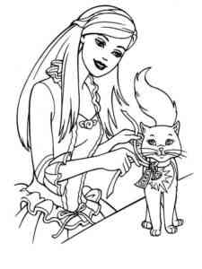 Barbie dressing up the kitten coloring page