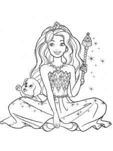 Barbie with magic wand and puppy coloring page
