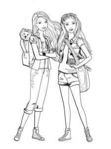 Barbie with Girlfriend and Puppy coloring page