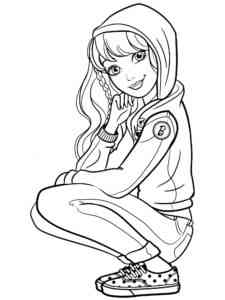 Barbie sitting in a sports suit coloring page