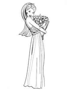 Barbie with a Bouquet of Flowers coloring page