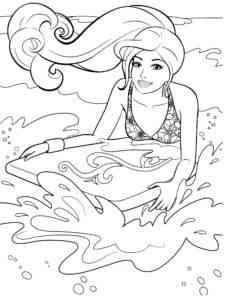 Barbie Swimming on Surfboard coloring page