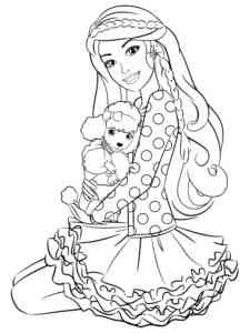 Barbie with her poodle coloring page