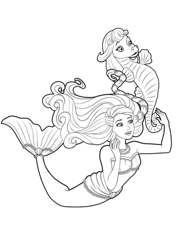 Barbie Mermaid and the Seahorse coloring page