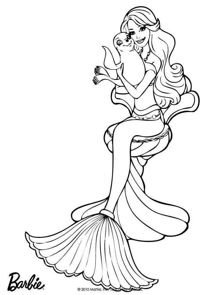 Barbie Mermaid with Seal coloring page
