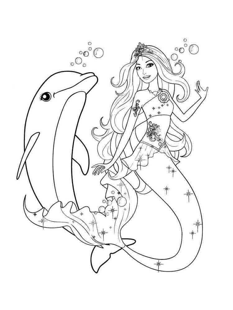 Barbie Mermaid and Dolphin coloring page