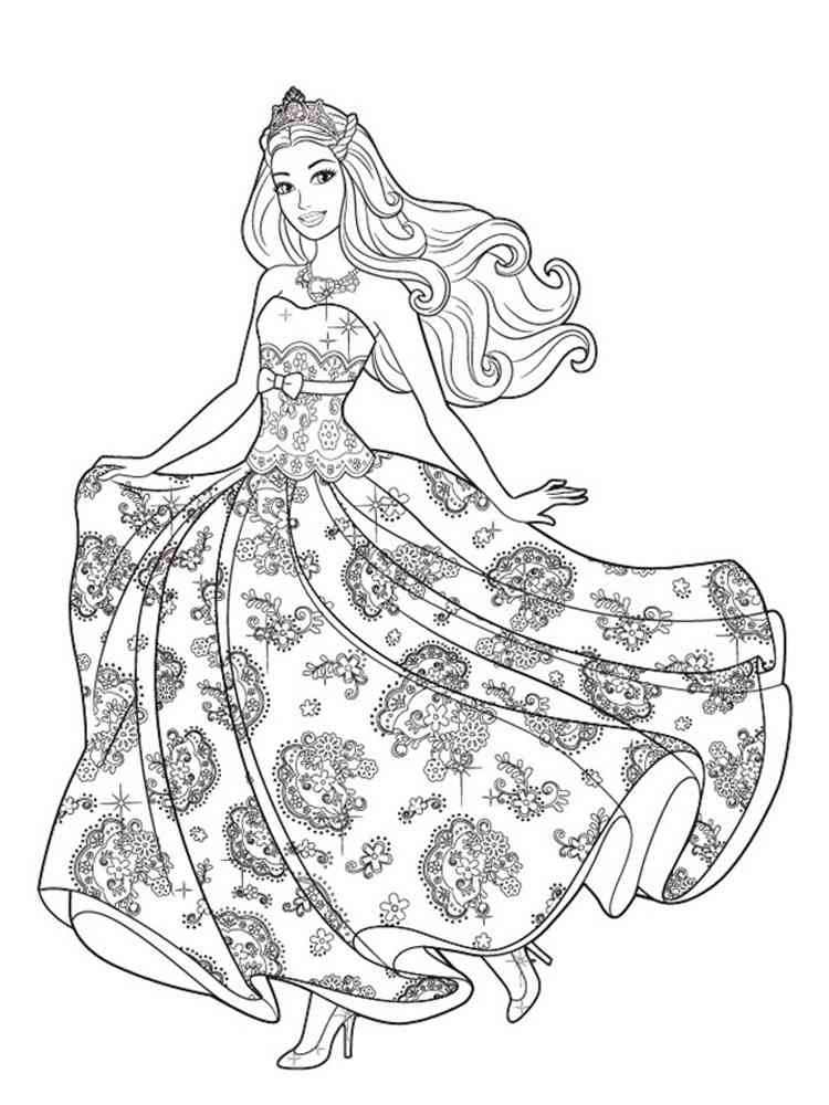 Barbie Princess in a beautiful dress coloring page