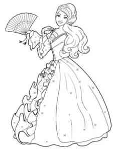 Barbie Princess with a Fan coloring page