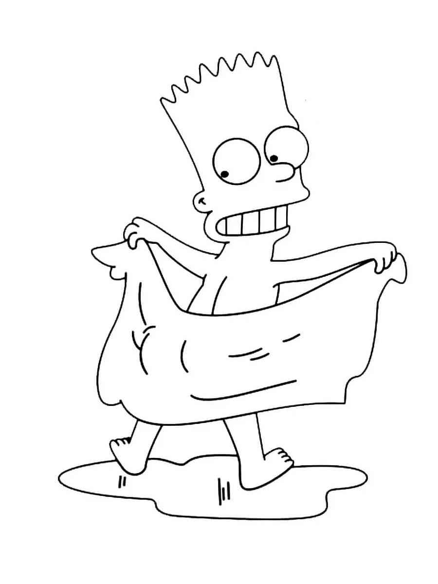 Bart Simpson with a towel coloring page