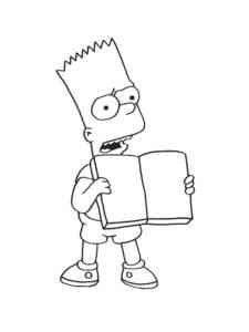 Bart Simpson is holding a book coloring page