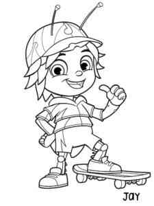 Jay with a skateboard from Beat Bugs coloring page
