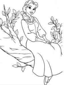 Belle sits on a tree branch coloring page