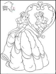 Belle looks in the mirror coloring page