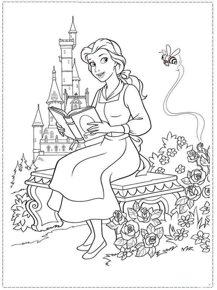 Belle reads a book coloring page