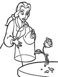 Belle takes care of the rose coloring page