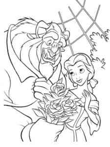 Beast gives flowers to Belle coloring page