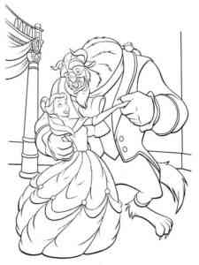Belle and Beast dances coloring page