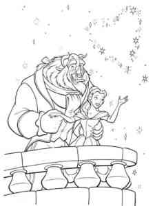 Belle and Beast on the balcony coloring page