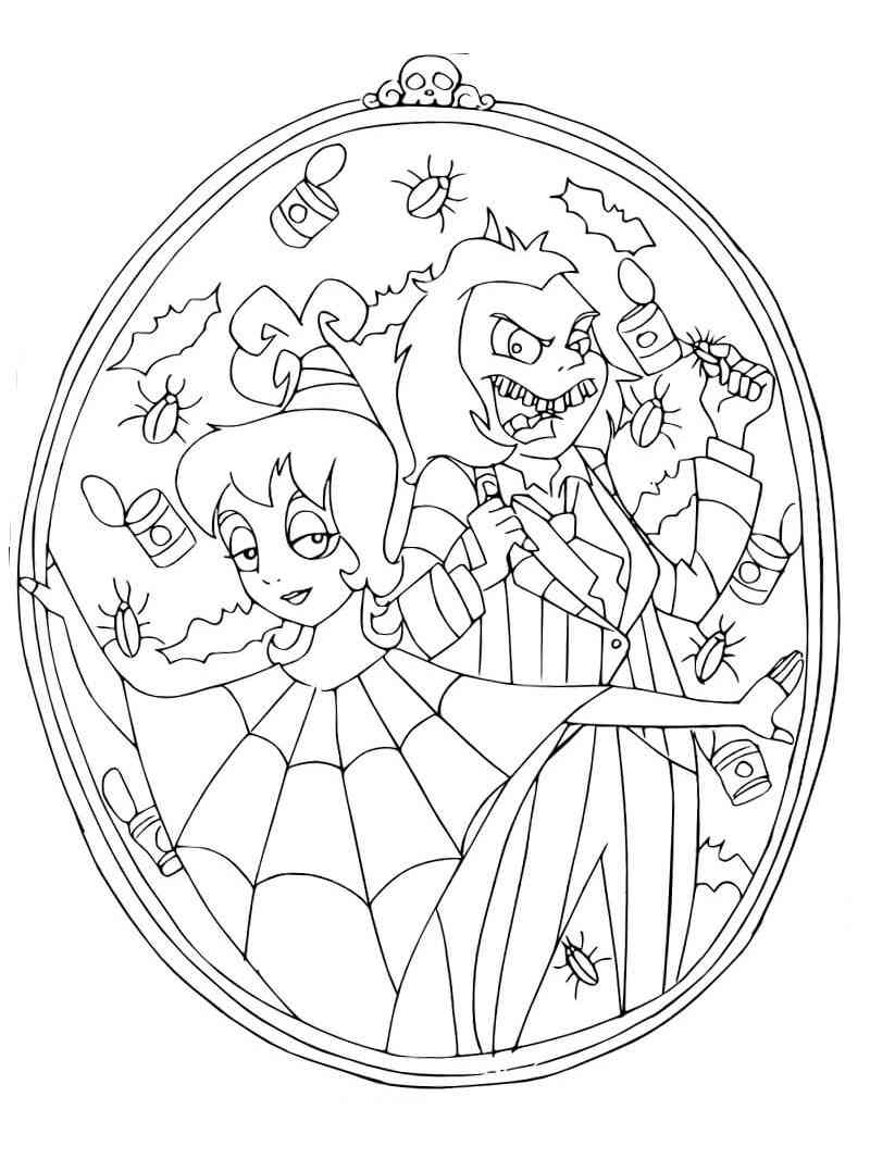 Portrait of Beetlejuice and Lydia coloring page