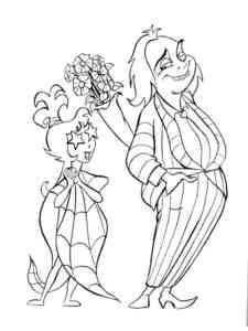 Beetlejuice gives flowers to Lydia coloring page