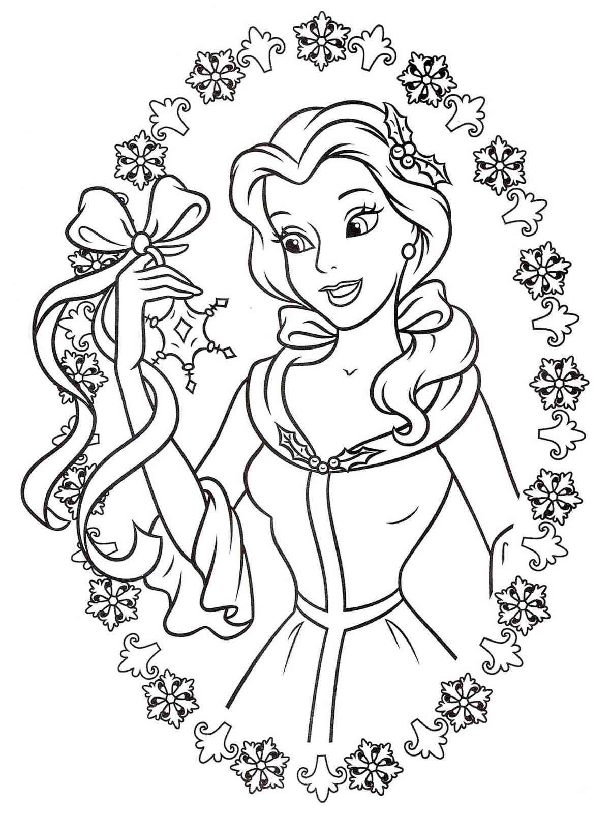Belle holds a snowflake coloring page
