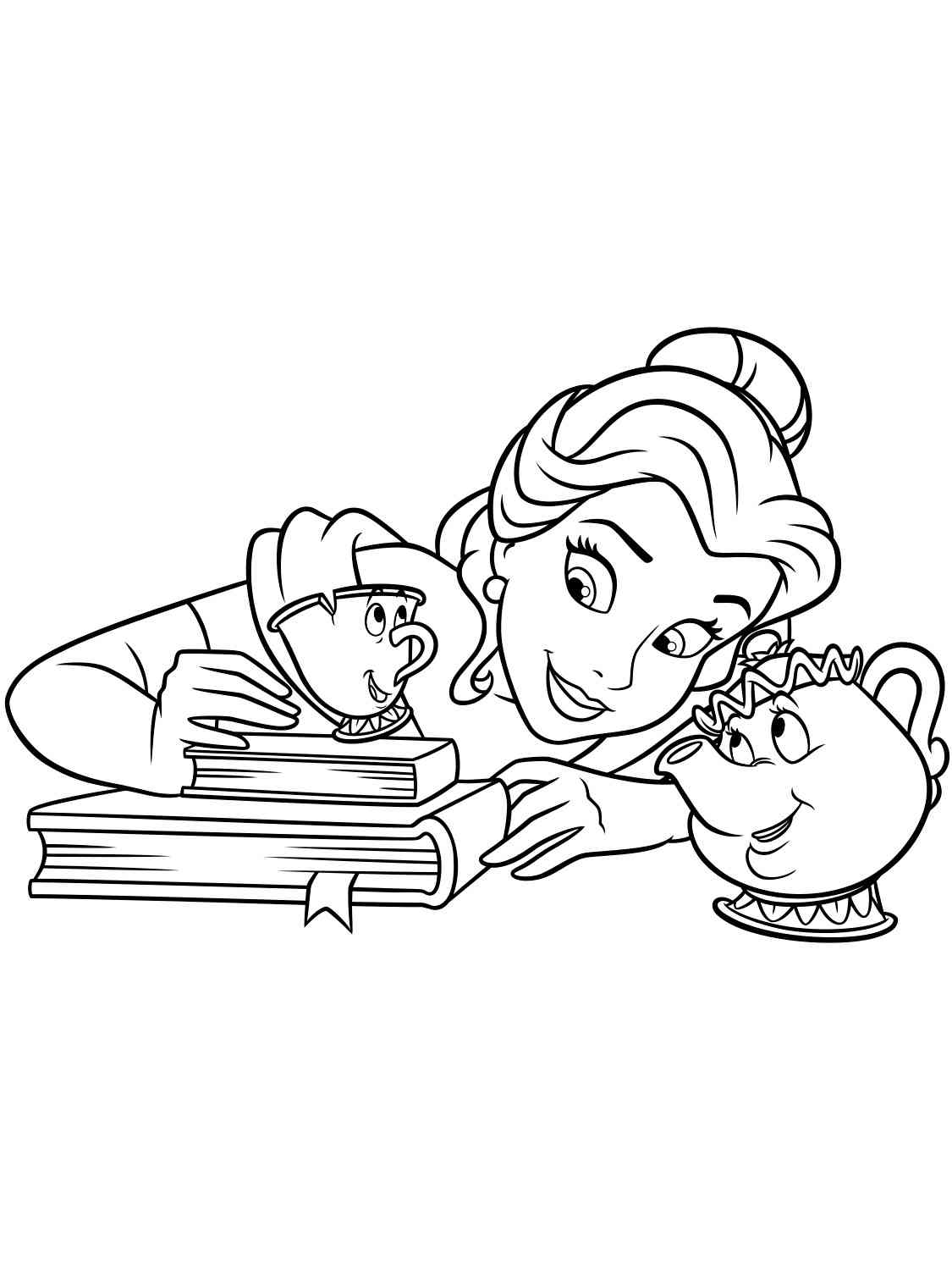 Belle with Chip and Mrs. Potts coloring page