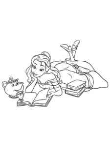 Belle lies reading a book coloring page