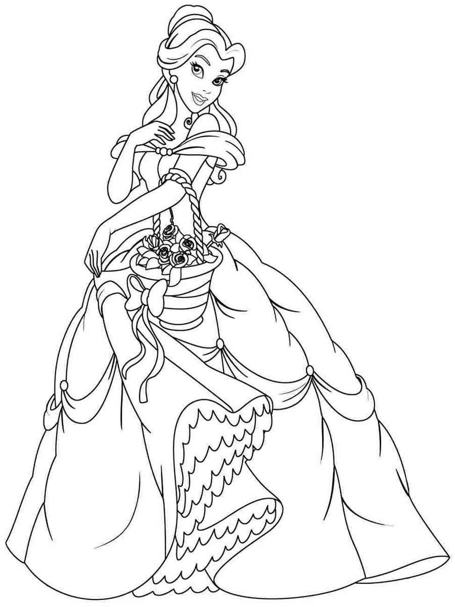 Belle with basket coloring page