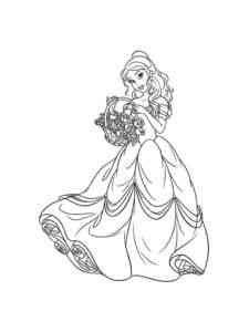 Belle with a basket of flowers coloring page