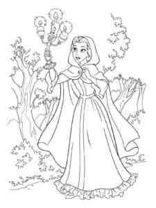 Belle in the forest with Lumiere coloring page