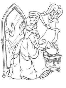 Belle tries on a dress coloring page
