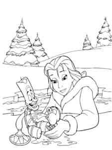 Belle, Chip and Lumiere coloring page