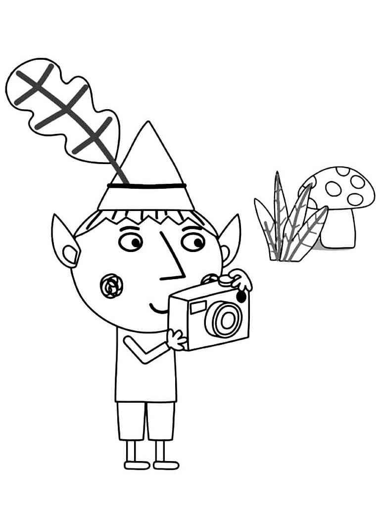 Ben with camera coloring page