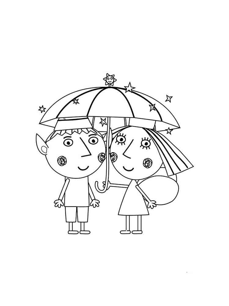 Ben and Holly under the Umbrella coloring page