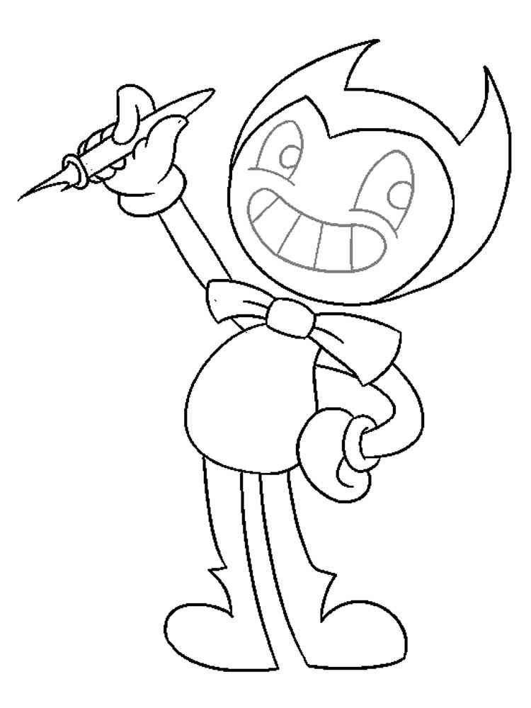 Bendy holds a pen coloring page