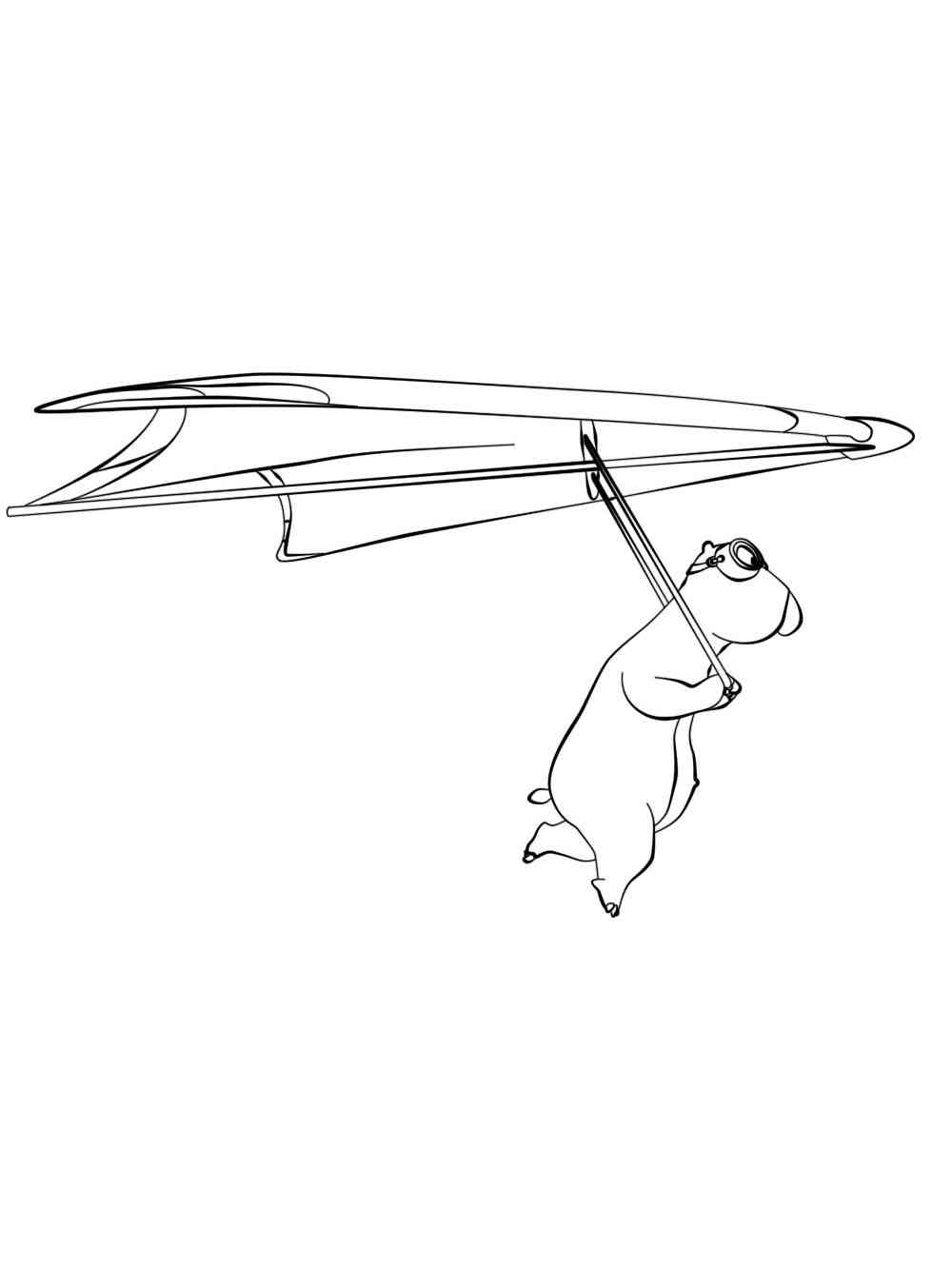 Bernard Bear flies on an airplane coloring page