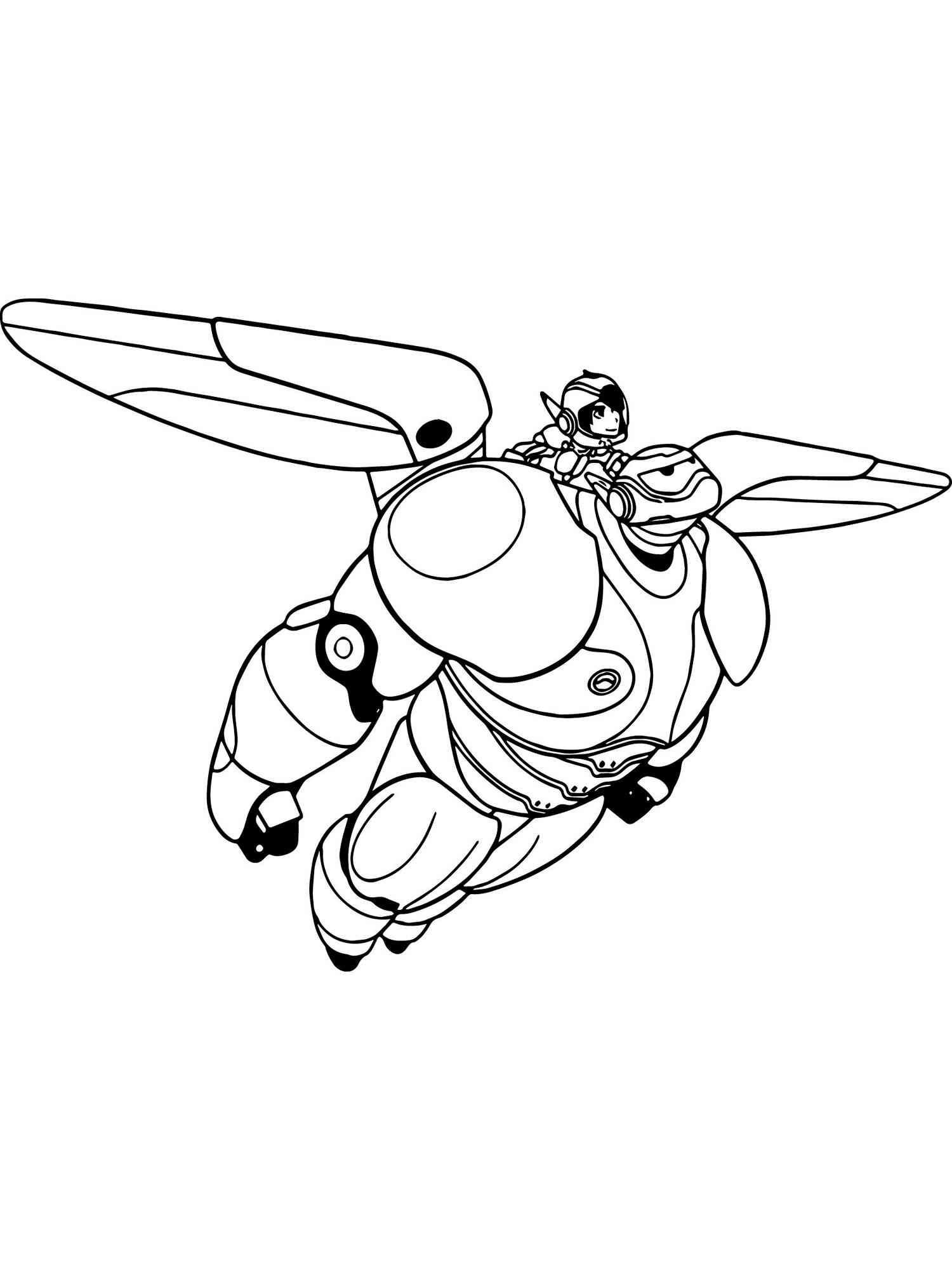Baymax and Hiro are flying coloring page