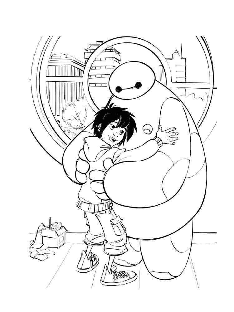 Baymax hugs Hiro coloring page
