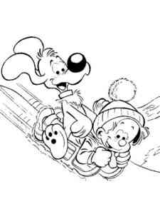 Billy and Buddy sledding coloring page